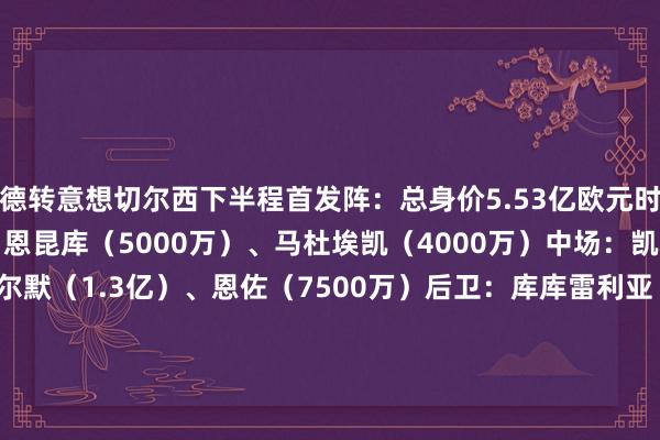 德转意想切尔西下半程首发阵：总身价5.53亿欧元时尚：桑乔（3000万）、恩昆库（5000万）、马杜埃凯（4000万）中场：凯塞多（8000万）、帕尔默（1.3亿）、恩佐（7500万）后卫：库库雷利亚（3000万）、科尔维尔（5500万）、查洛巴（1300万）、里斯-詹姆斯（3000万）门将：罗伯特-桑切斯（2000万）    体育集锦