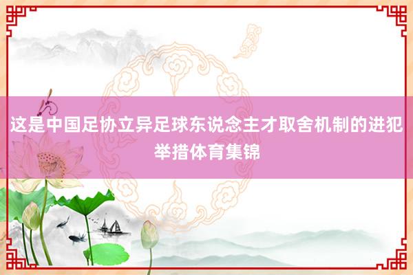 这是中国足协立异足球东说念主才取舍机制的进犯举措体育集锦